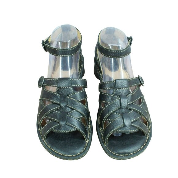 Born W 3473 Black Leather Platform Wedge Open Toe Cross Straps Buckle Size 9 - Picture 5 of 10